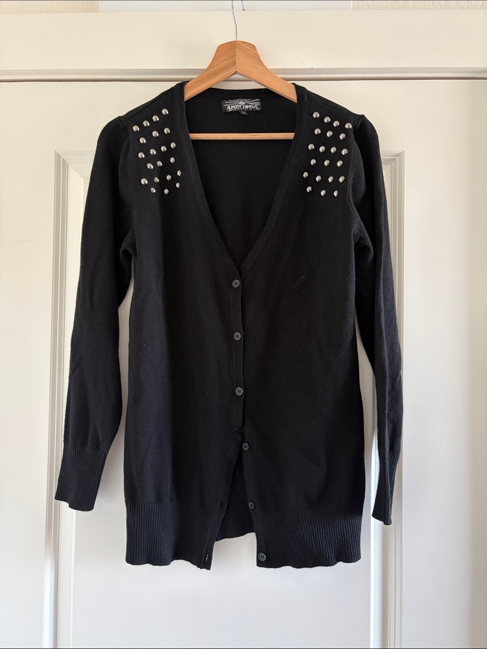 Almost Famous Black V-Neck Cardigan with Silver Stud Accents